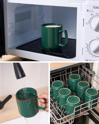 famiware Coffee Mugs Set of 4, Nebula 14oz Coffee Mugs, Ceramic Cup Set with Handle for Latte, Tea, Milk, Cappuccino, Cocoa, Dark Green