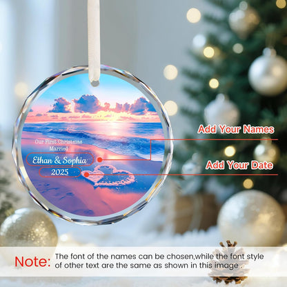 Our First Christmas Married Ornament 2025, Personalized Christmas with Custom Name, Date, Wedding Gifts, Newlyweds Keepsake for Him, Her, Couple