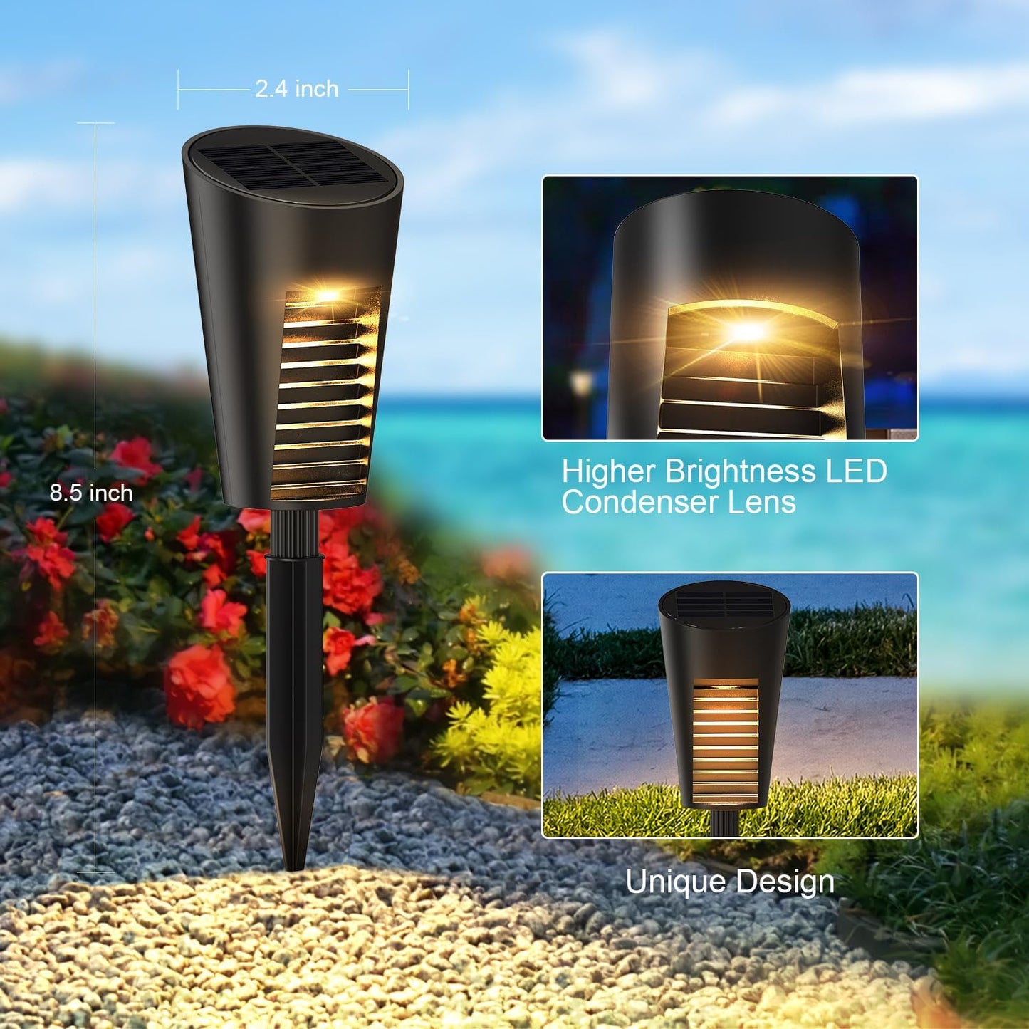 Solar Lights Outdoor Pathway 6 Pack, Solar Pathway Lights Outdoor Auto On/Off Waterproof Garden Landscape Lighting for Path, Yard, Walkway, Driveway, Lawn, Patio, Outside Decor, Warm White