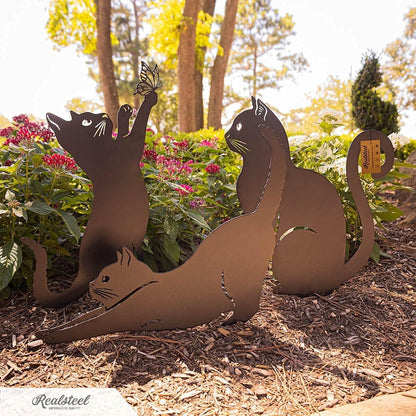 RealSteel I 3 Pack Steel Cat Garden Decor I Outdoor Yard Decorations I Gift for Cat Lovers I Lawn Ornaments and Statues I Garden Signs Decorative Outdoor - Penny Vein