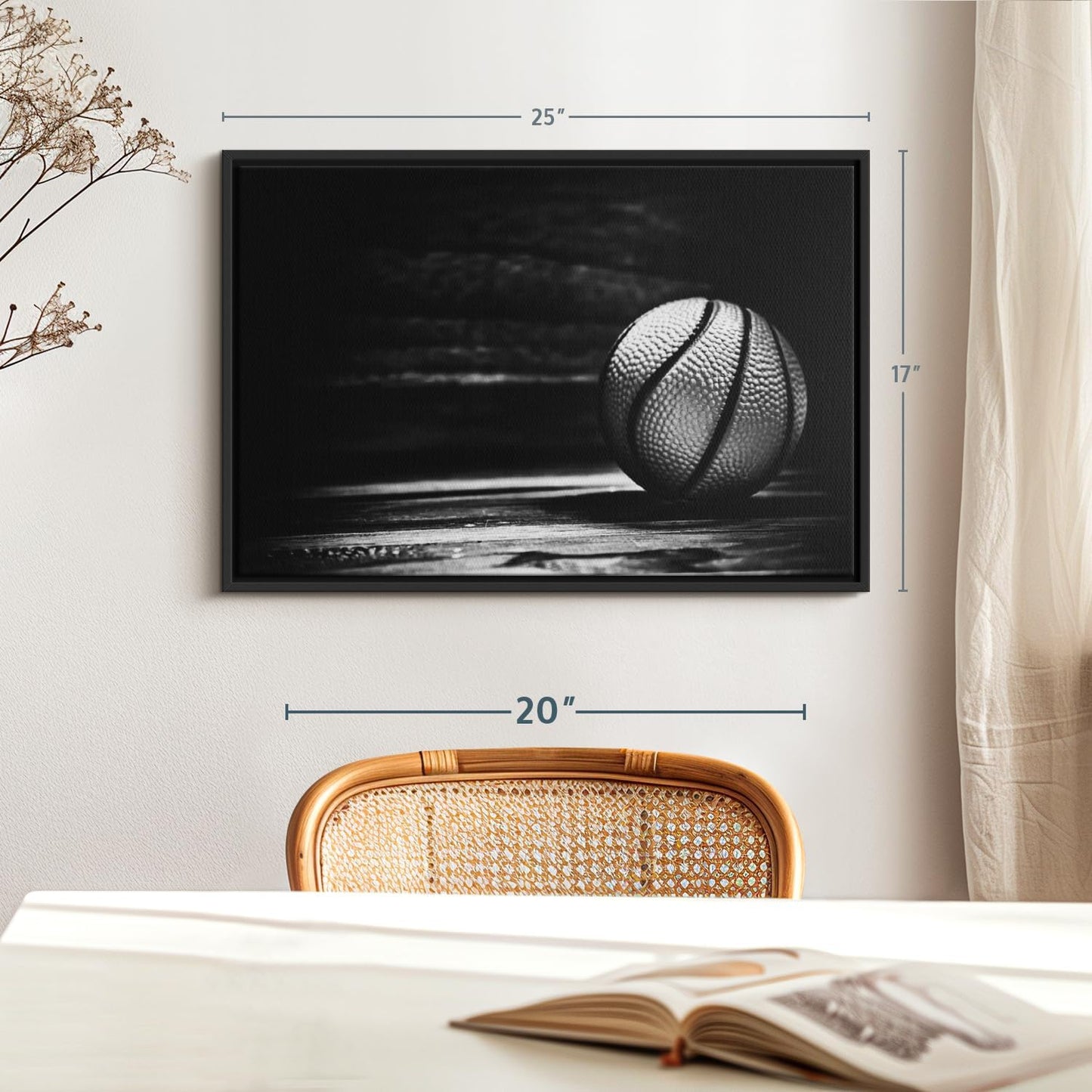 ElephantStock Basketball Wall Art - Horizontal Framed Canvas - 1-Piece Hallway Wall Decor - Photography sports Canvas Print - Black and Gray Decor for Wall - 25" X 17"