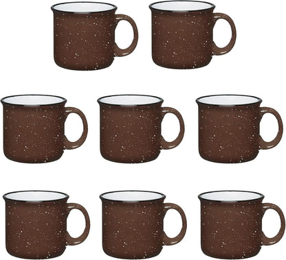 Set of 8 Ceramic Campfire Mugs – 15 Oz, Brown – Coffee & Tea Cups for Home, Work, Travel, Camping – Customizable, Great for DIY, Events, Companies