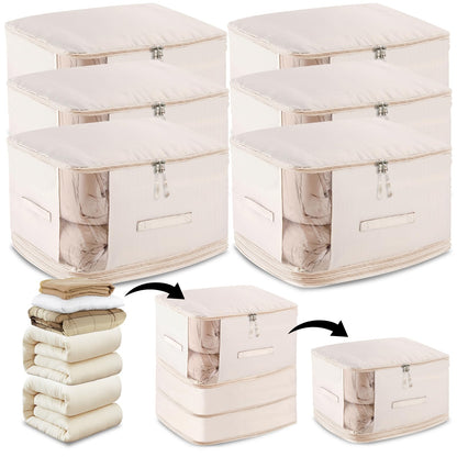 6 Pack Space Saving Comforter Storage Bag with Handle, 3-Layer Compression Blanket Storage Bags
