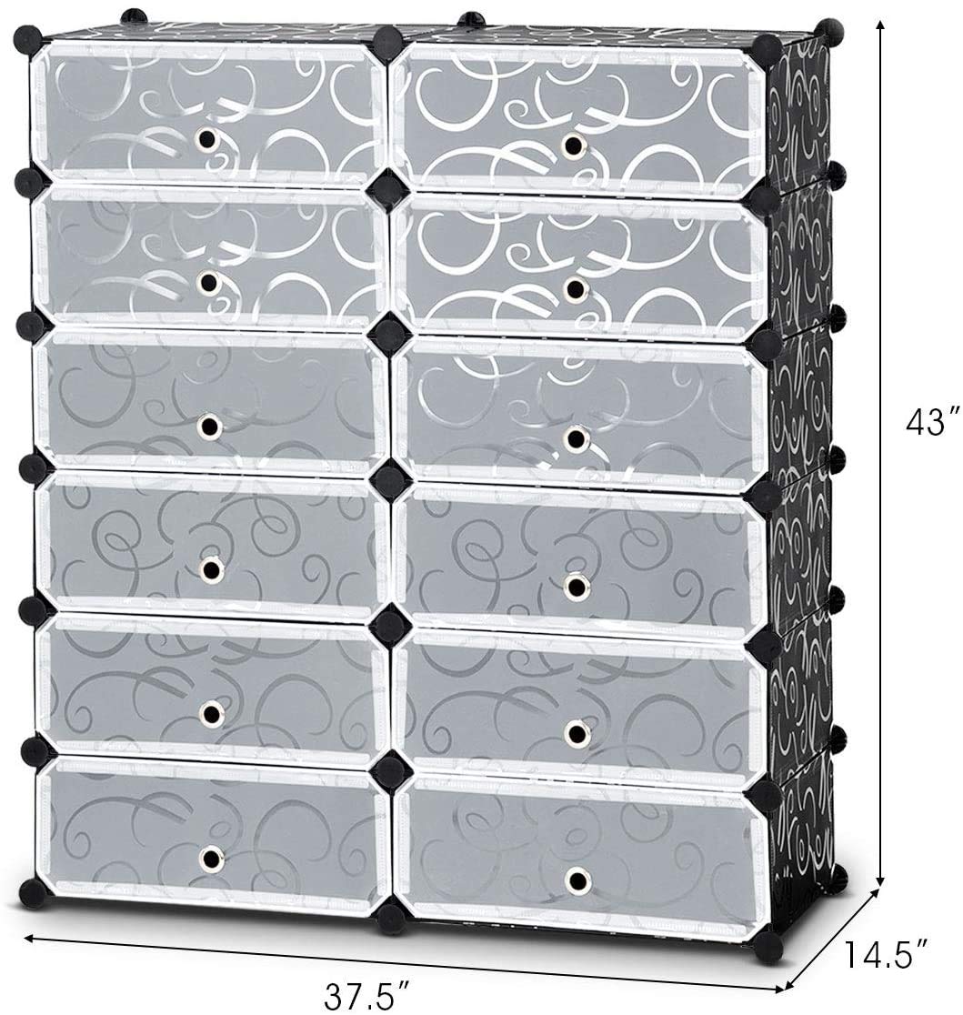 Tangkula 12-Cube Shoe Rack Organizer, DIY Cubes Storage Cabinet, Modular Plastic Shoes Cabinet with