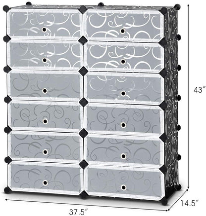 Tangkula 12-Cube Shoe Rack Organizer, DIY Cubes Storage Cabinet, Modular Plastic Shoes Cabinet with