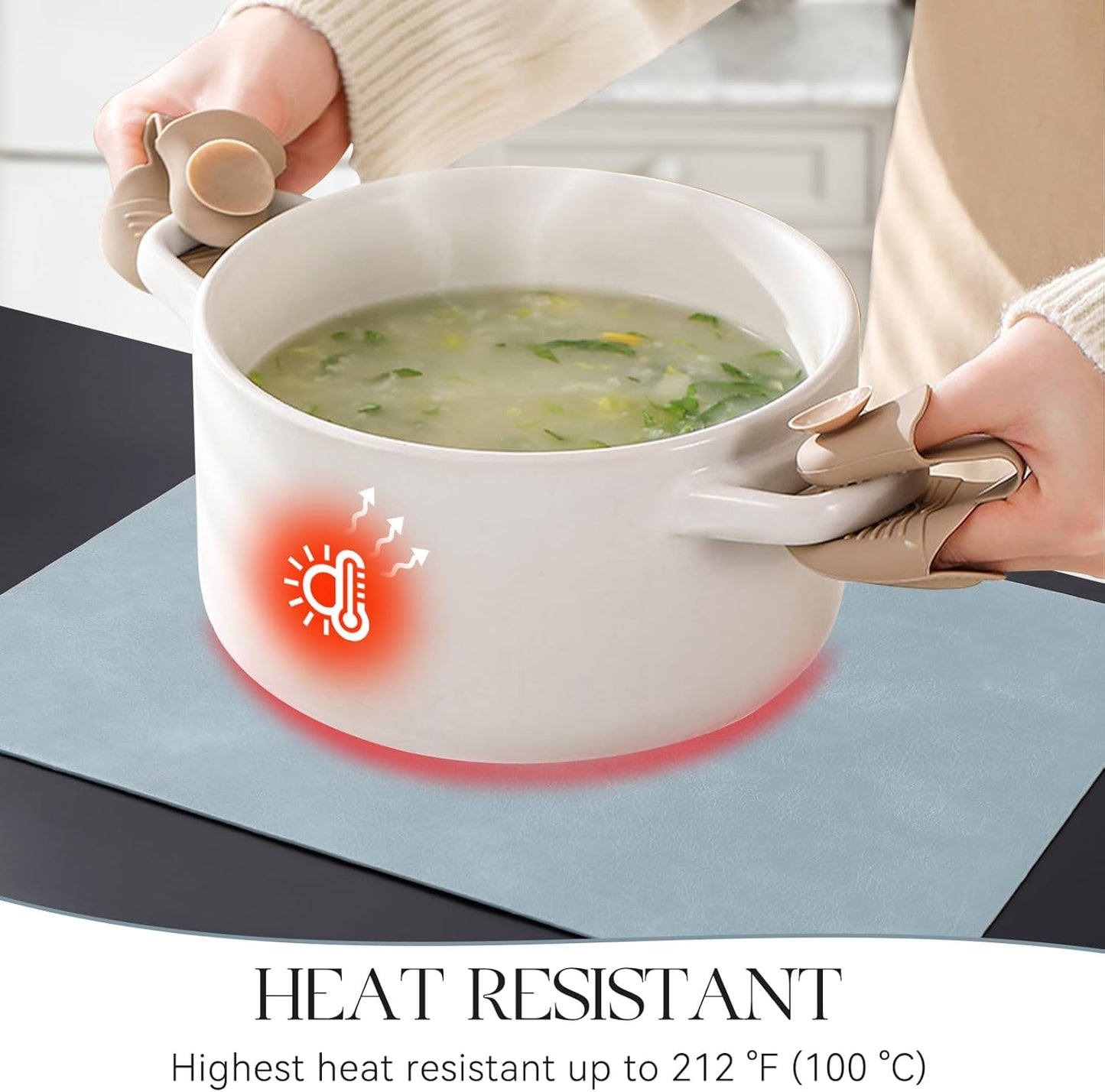 MOSAYT Vinyl Placemats Set of 6-12 X 17 Inch - Faux Leather 100% Waterproof Oil-Proof Wipeable PU Place Mats, Heat Resistant Reversible Table Mats for Kitchen, Dining, Outdoor (Light Grayish Blue)