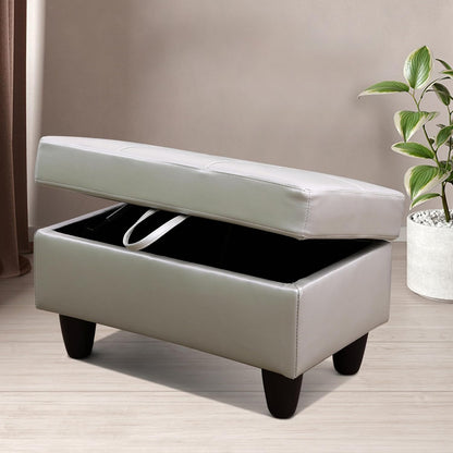 Ottoman Rectangular Storage Ottoman Bench, Faux Leather Footrest, Coffee Table, Stool Footstool with Hinged Lid for Living Room, Bedroom, Entryway, Silver Gray, 28.5"x19"x17.5"