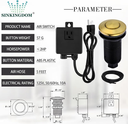 Garbage Disposal SinkTop Air Switch Kit with Long Button,Brass Made Cover,Champagne Bronze