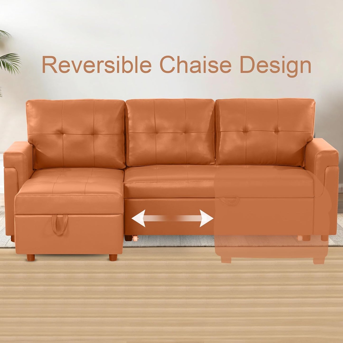 Naomi Home Transform Any Space: Sleeper Sectional Sofa with Convertible Sofa Bed & Inviting Chaise. Find Tranquil Comfort with Stress-Relieving Design & Durable Cushions - Caramel,Air Leather