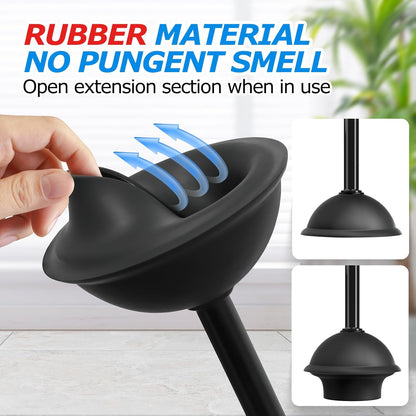 2Pack 2 in 1 Toilet Brush and Plunger Set, Extended Handle Plunger，Toilet Bowl Brush Plunger Set,Bathroom Cleaning Tools ，Toilet Brush Plunger Combo，Cleaning Brush，Cleaning Supplies(White)