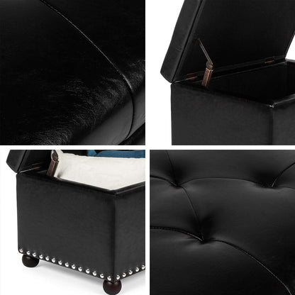 Joveco Leather Storage Ottoman, 24" Rectangle Tufted Foot Rest Stool, for Living Room Bedroom, Midnight Black