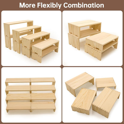 Large Display Wood Risers Wooden Stand 8 Tier Wood Racks Decorative Rectangular, 2 Set 8 Pieces Cupcake Stands Cologne Perfume Organizer Dessert Showcase Items(nature)