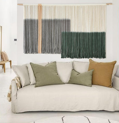 Macrame Wall Hanging Green Large Dip Dye Fiber Wall Art Bohemian Yarn Tapestry Wall Décor 57''W*35''L