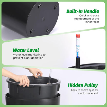 Tall Round Planter Set of 2, 20" Large Planter Pots with Built-in Drainage and a Water Level Monitor and Wheels for Patio, Porch, Living Room, or Home Office