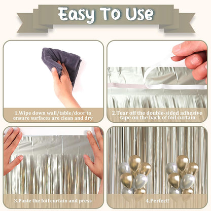 3 Pack 3.3 x 8.2 ft Matte Champagne Foil Fringe Backdrop Curtains, Gold Tinsel Streamers Party Decorations, Fringe Backdrop, Door Shimmer for Graduation, New Years Eve, Birthday Party