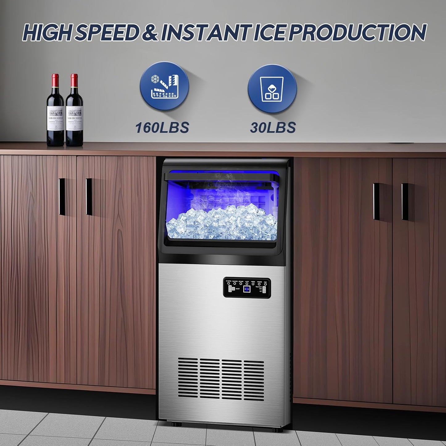 Commercial Ice Maker Machine, 110LBS/24H with 35=0LBS Storage Bin, 15" Wide Built-in Undercounter/Freestanding Ice Maker Machine for Home Bar Outdoor, 40PCS Ice Cubes Ice Machine, Self Cleaning