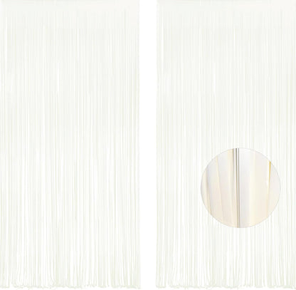 White Party Streamers Decoration - GREATRIL Foil Fringe Backdrop for Daisy Groovy Birthdays/Anniversary/Graduations/Bridal Shower/Cocktail/Prom/Gala - 3.2ft X 8.2ft - 2 Packs