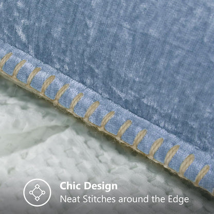 decorUhome Chenille Soft Throw Pillow Covers 26x26 Set of 2, Farmhouse Velvet Neutral Decorative Euro Pillow Covers with Stitched Edge for Couch Sofa Bed Home Decor, Blue