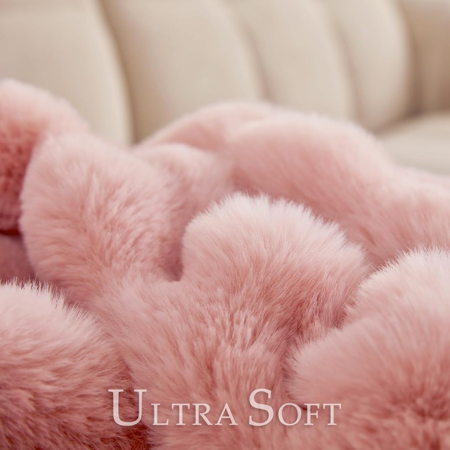 BENVWE Faux Fur Throw Blanket for Couch Bed - Fluffy Soft Thick Bubble Blanket for Living Room Home Decor - Mothers Day Birthday Gifts for Women, Dusty Pink, 63" x 80"