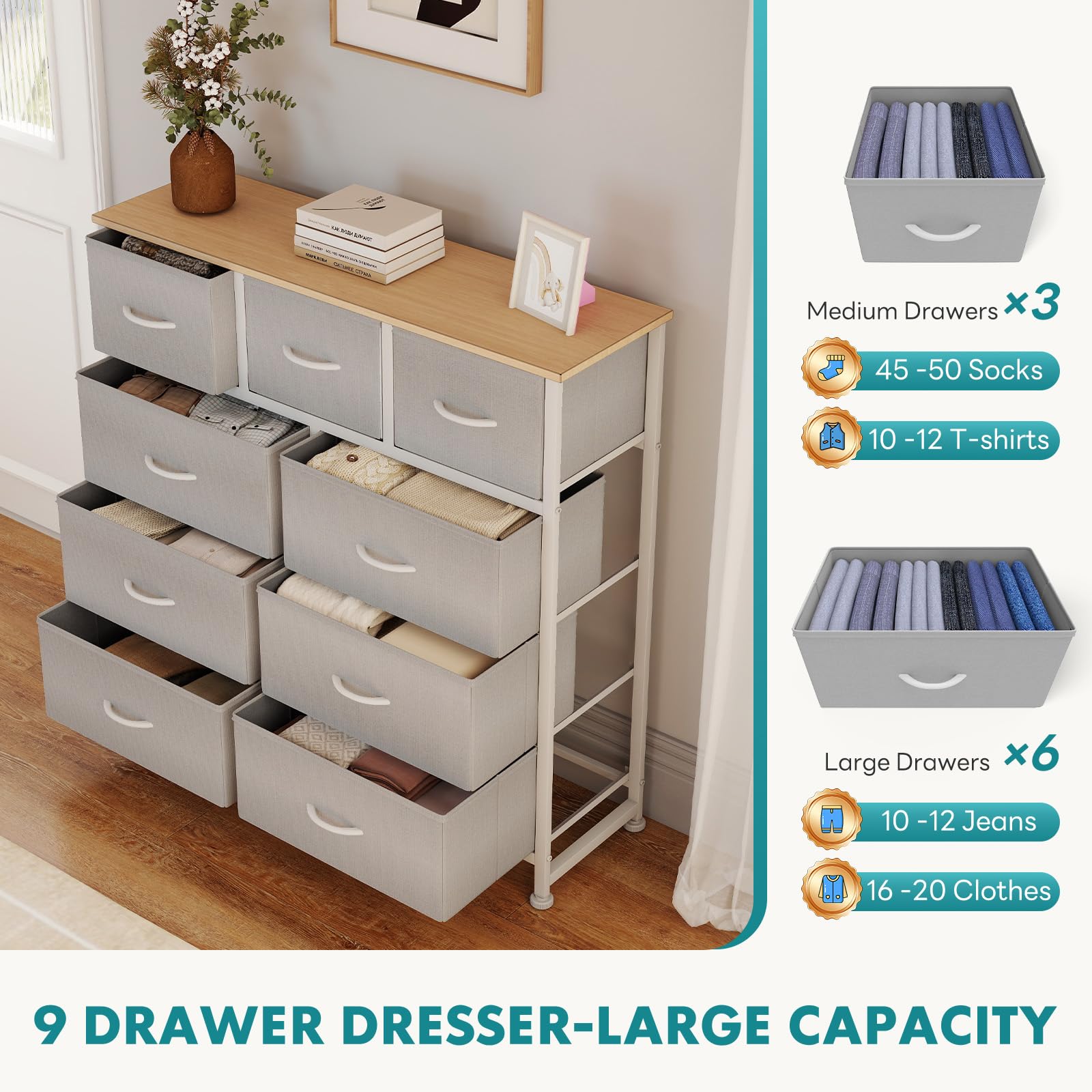 OLIXIS 9 Drawer Tall Dresser for Bedroom, Closet Organizers and Storage
