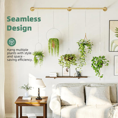 Plant Hanger Indoor Hanging Planters for Indoor Plants Hanging Plant Holder Window Plant Rod Gold Metal Shelves 63 Inch (Pot/Chains not Included