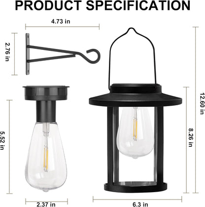 Solar Lantern Outdoor,Hanging Solar Lights Waterproof,Outdoor Wall Light Fixtures wiht Bulb,Outside Porch Lights Wall Mount for Front Garage Chicken Coop Farmhouse,2 Pack