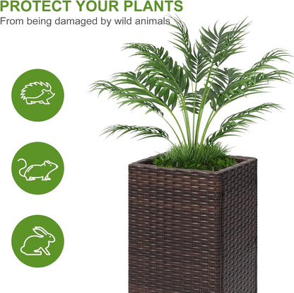 LEWIS&WAYNE Set of 2 Tall Planters for Outdoor Plants Handmade 24'' Wicker Tall Square Planter Box with Removable Liners Modern Planter for Indoor Outdoor Garden Patio Front Porch - Brown