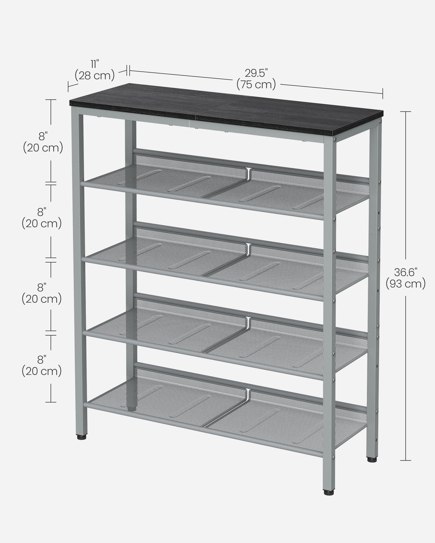 VASAGLE Shoe Rack for Entryway, Freestanding, Adjustable, Industrial