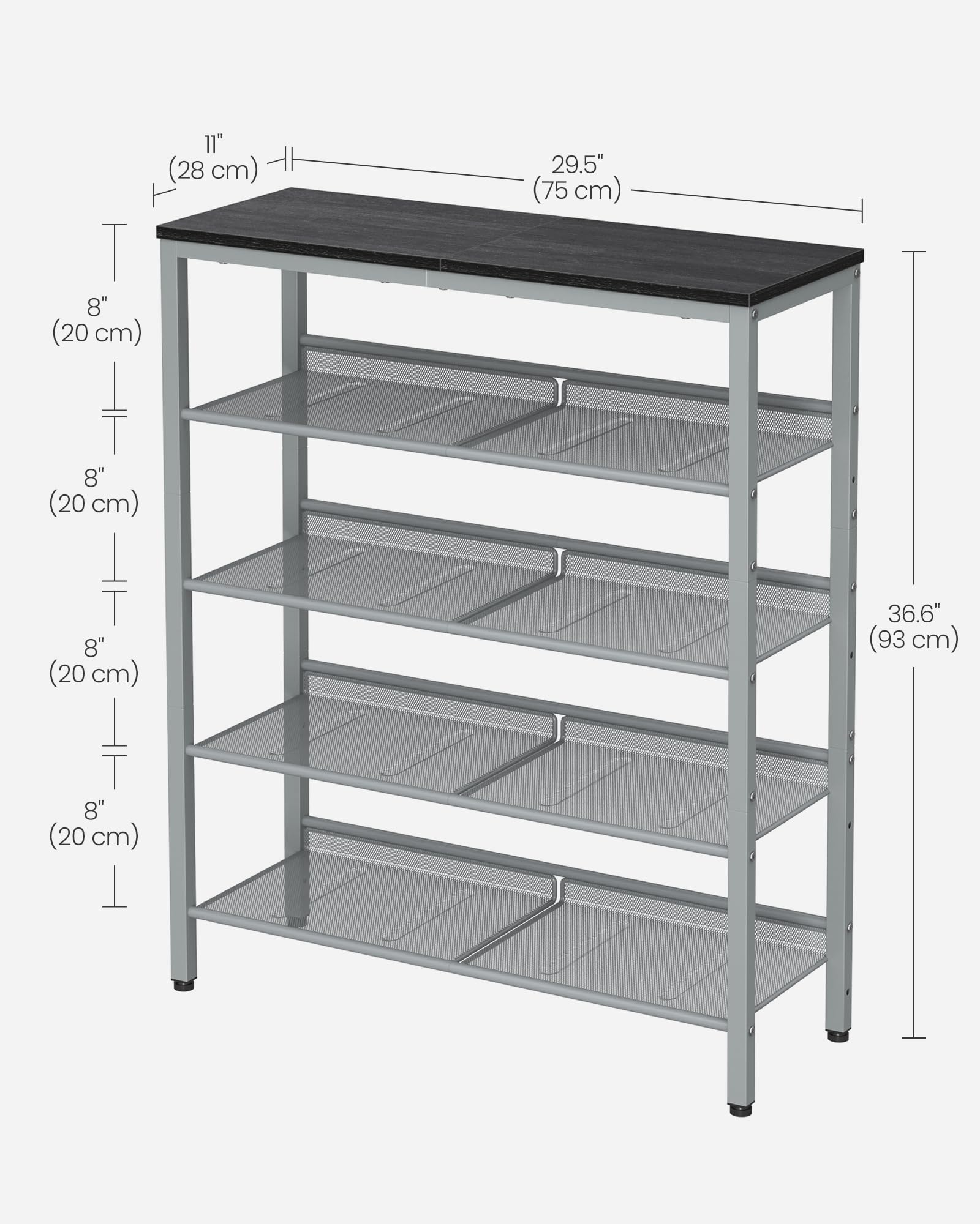 VASAGLE Shoe Rack for Entryway, Freestanding, Adjustable, Industrial