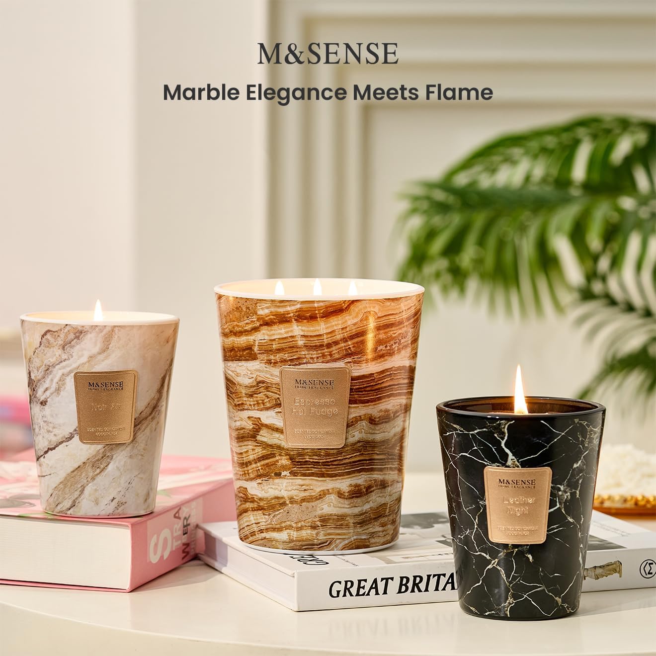 M&SENSE EspressHotFudge Scented Candles for Home, 3-Wick Highly Scented Jar Candles, Extra Large Candle 35 Oz 150 Hours Long Lasting Burning, Relaxing Aromatherapy Candle for Stress Relief, Meditation