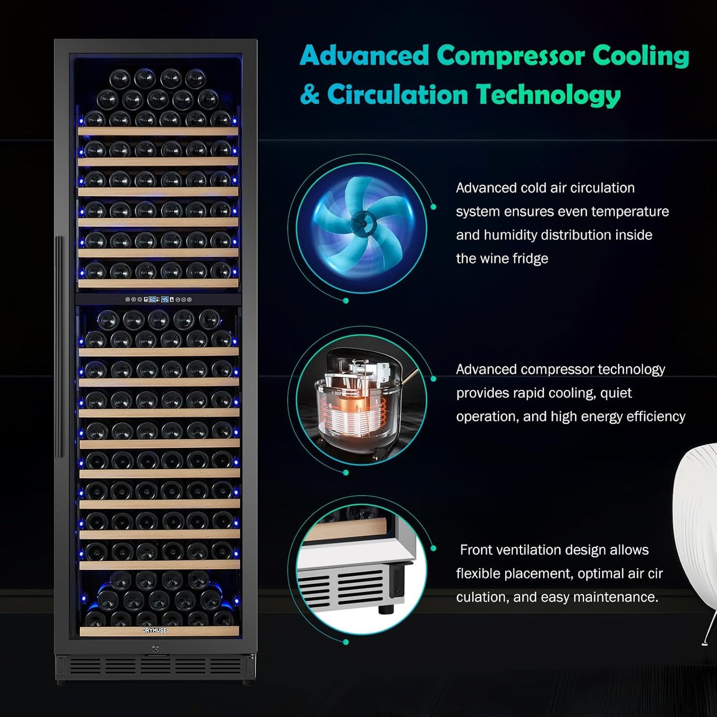 200 Bottle Dual Zone Wine Fridge ??24 Inch Large Capacity Wine Cooler Refrigerator Freestanding/Built-In with Upgraded Compressor, Low-Noise Wine Cellar & Intelligent Temperature Control - Black