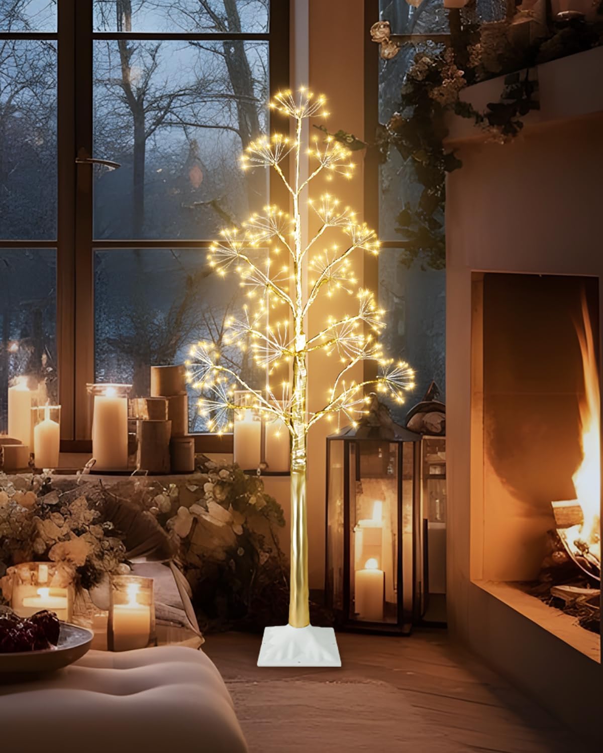 4FT Lighted Birch Tree Christmas Artificial Twig Tree with 380 LED Lights Timer 8 Mode Xmas Tree for Holiday Party Wedding Indoor Outdoor Decor
