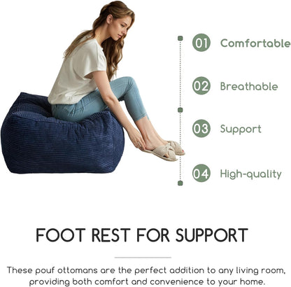 HIGOGOGO Square Stuffed Pouf Ottoman, Corduroy Poufs with Foam Chunk Filling, Furry and Fluffy Pouf Foot Stool Storage Ottoman, 21 X 21 Floor Poufs Foot Rest for Living Room, Navy