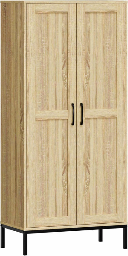 Tall Storage Cabinet, Kitchen Pantry Cabinet with 2 Doors & Adjustable Shelves for Laundry Room, Living Room, Entryway,Bathroom,Natural