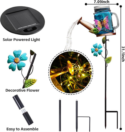 Solar Watering Can Light, Yard Outdoor Decor Lights, IP65 Waterproof, Hanging Butterfly Garden Light, Outside Garden Flower Bed Decor, Women Gift, Birthday Gifts