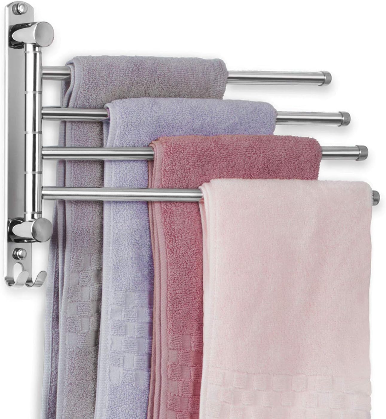 Bathroom Towel Rack JSVER 4 Arms Swivel Towel Holder, Towel Bar Wall Mounted, SUS304 Stainless Steel Space Saving Towel Rack, Towel Racks for Bathroom, Kitchen