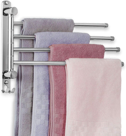 Bathroom Towel Rack JSVER 4 Arms Swivel Towel Holder, Towel Bar Wall Mounted, SUS304 Stainless Steel Space Saving Towel Rack, Towel Racks for Bathroom, Kitchen