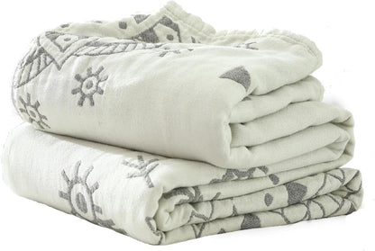 MSGKV Boho Throw Blanket for Couch Sofa Bed, 100% Cotton Blankets 80''x 90'' Woven Blankets Boho Quilt, Versatile KnitWoven Blanket, Super Soft Decorative Blanket for Chair Sofa and Living Room