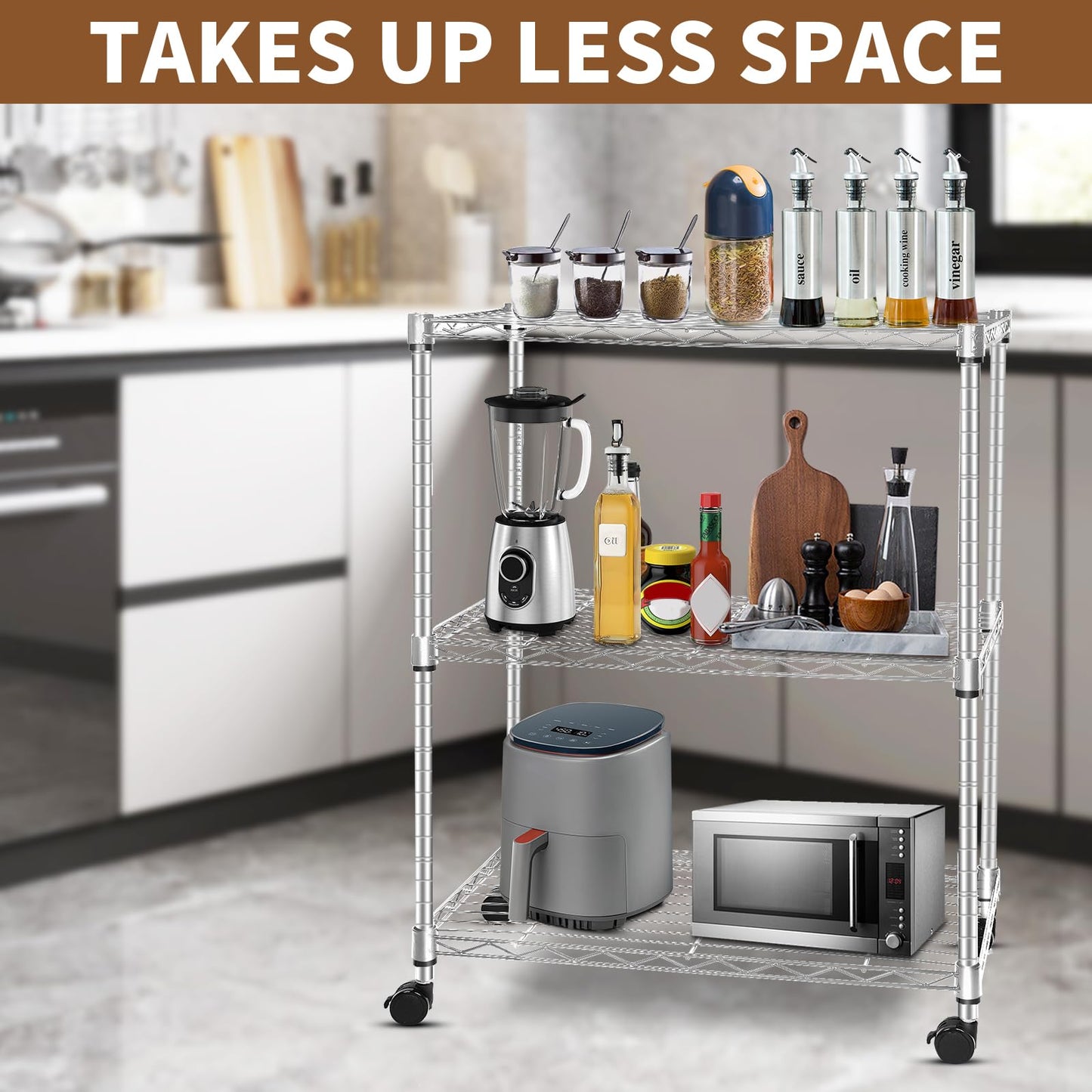 Whitmor 3 Tier Storage Shelving, Heavy Duty with Wheels, Adjustable Steel Organizer, 400 lbs