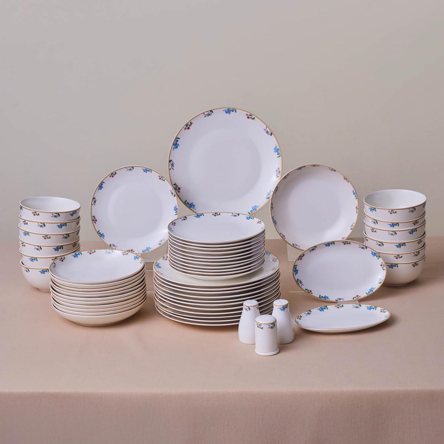 Karaca New Brillo 53-Piece Dinnerware Sets for 12 People, Modern Design, New Bone China Dinner Set, Kitchen Set with Serving Plates, Toothpick Holder