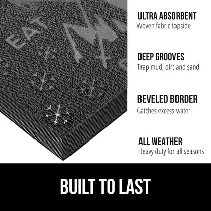 GORILLA GRIP 100% Waterproof All-Season WeatherMax Doormat, US Designed Natural Rubber, Stain and Fade Resistant, Low Profile Indoor Outdoor Door Mats, Easy Clean Patio Mat, 17x29, Graphite Skiing