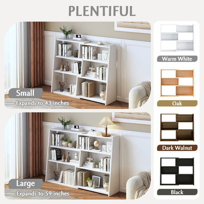 IOTXY Wooden Extendable Shelf Bookcase - 3-Tier Ladder Low Short Bookshelf for Small Space or Corner, White, S