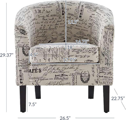 BELLEZE Accent Barrel Chair, Linen Round Chair Club Tub Sofa Corner Chair with Flared Legs and Cozy Soft Padding for Living Room Bedroom Waiting Room - Black & Beige