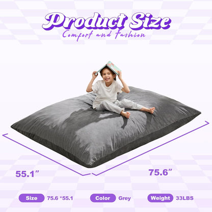 Hobestluk 3 in 1 Bean Bag Chair Giant Bean Bag Chairs for Adults with Velvet Cover Convertible Bean Bag Floor Cushion with Machine Washable Cover for Living Room (Velvet Grey)