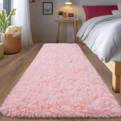 Ultra Soft Fluffy Pink Rugs for Bedroom 2x6 Feet, Fluffy Shag Area Rugs for Living Room, Large Comfy Furry Rug for Girls Kids Baby Room Decor, Non Slip Nursery Modern Indoor Fuzzy Floor Bedside Carpet