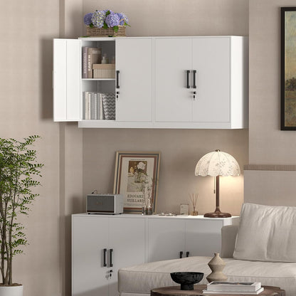 Wall Cabinet,Lockable Storage Cabinets with Adjustable Shelf,Locking Wall Storage Cabinet with Doors for Laundry Room,Home Office,White