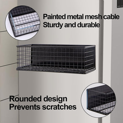 Magnetic Basket, Magnetic Shelf for Fridge, Magnetic Spice Rack Wire Mesh Magnetic organizer Holder Accessories for Office Kitchen Classroom Storage, Black-High, 9.44" x 4" x 3.14"