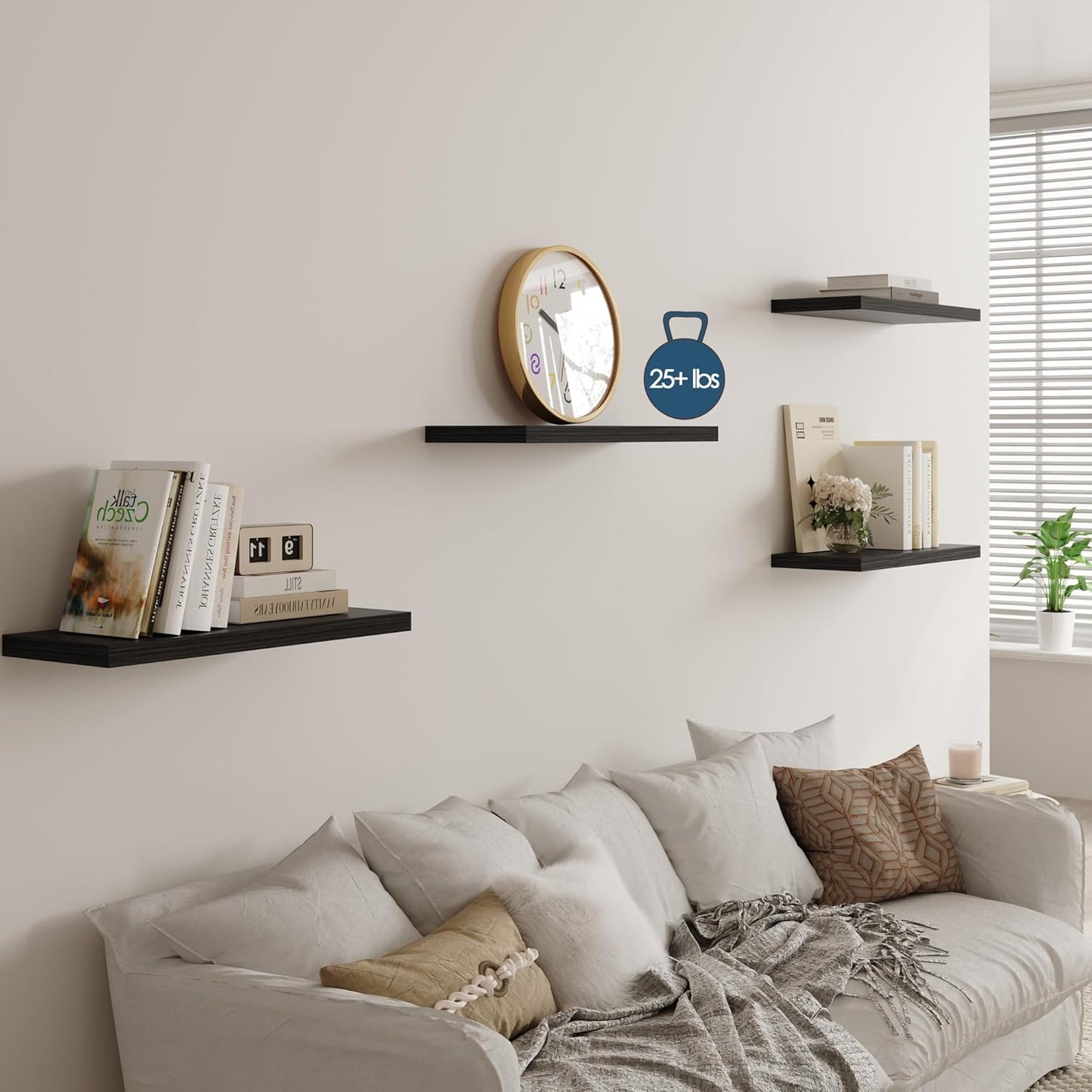 Wall Shelf Set of 2,Dark Wood Floating Shelves 36 in W x 10 in D x 1 in H, Wooden Floating Wall Shelf with Invisible Brackets for Living Room/Bedroom/Bathroom/Kitchen Storage and Decor