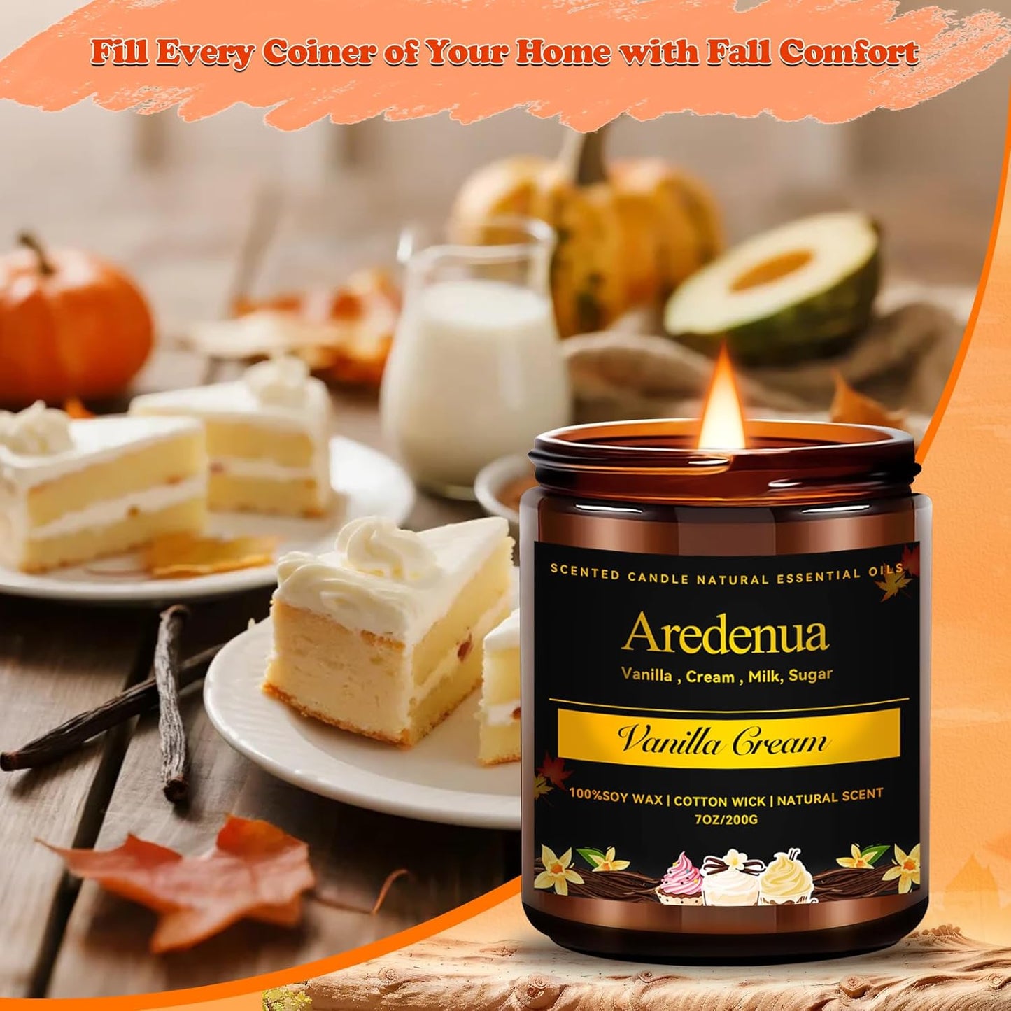 Vanilla Cream Candle – Soy Scented Candle for Home, Relaxation & Stress Relief, Clean Long Lasting Burn, Aromatherapy Candle for Women & Men, Sweet Cozy Vanilla Gift