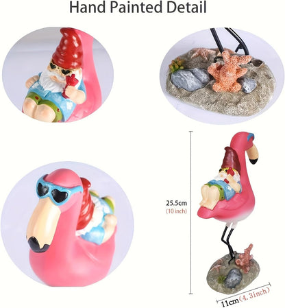 Gnome Garden Statue Funny Gnome Reclining on Flamingo Dwarf Figurines Resin Garden Gnomes Fall Decorations Outdoor for Patio Yard Lawn Porch Housewarming Ornament Gift